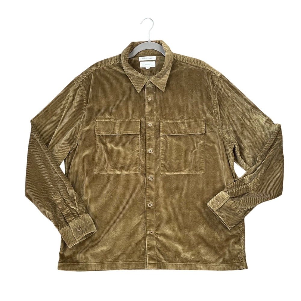 Madewell‎ Mens XL Easy Fit Corduroy Shirt Jacket Olive Brown Wide Wale Shacket